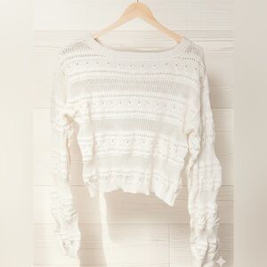 IDEM DITTO Women’s White Cream Knit Sweater with Macrame Accents